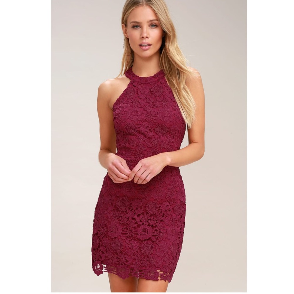 Lulu’s Love Poem Magenta Lace Mini Dress Size M